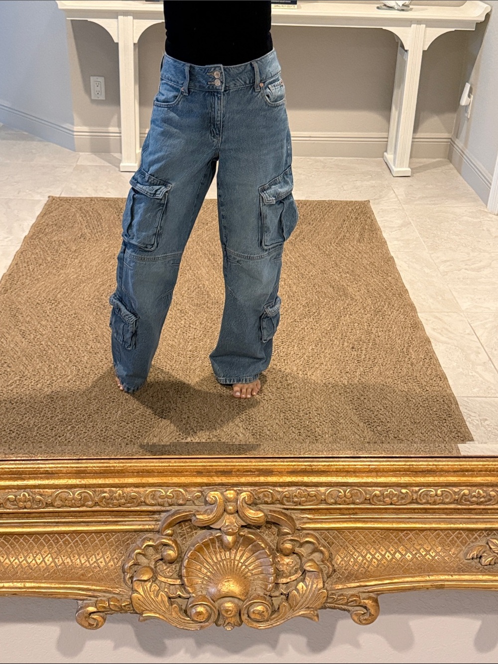 Garage Light Blue Cargo Jeans with Flare